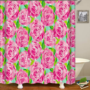 flower shower curtains fabric luxury pink polyester cloth print bathroom curtains