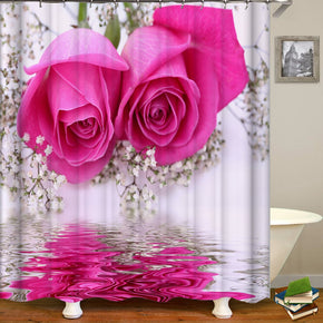 flower shower curtains fabric luxury pink polyester cloth print bathroom curtains