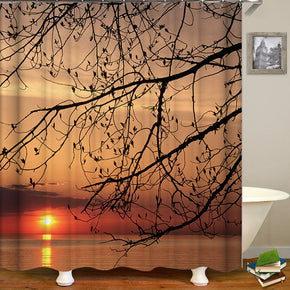 Setting sun shower curtains fabric Human skeleton orange polyester cloth print bathroom curtains