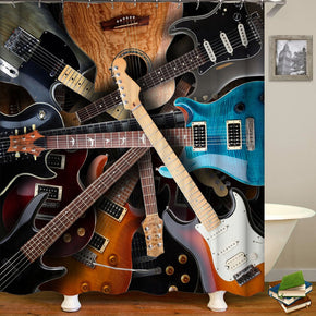 Guitar shower curtains fabric modern brown polyester cloth print bathroom curtains