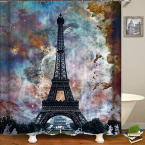 Eiffel Tower shower curtains fabric Human skeleton purple polyester cloth print bathroom curtains