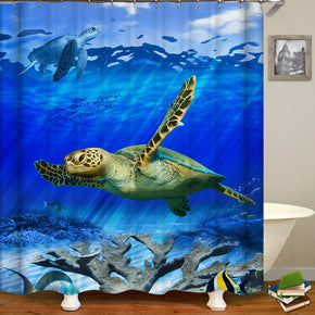 Sea turtle shower curtains fabric Human skeleton blue polyester cloth print bathroom curtains