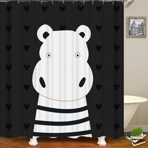 Hippopotamus shower curtains fabric cute black polyester cloth print bathroom curtains