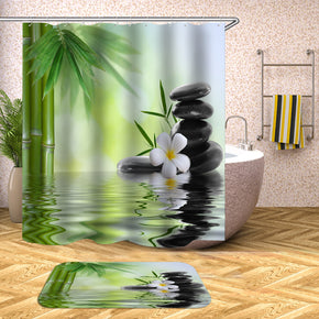 Bamboo shower curtains fabric elegant green polyester cloth print bathroom curtains