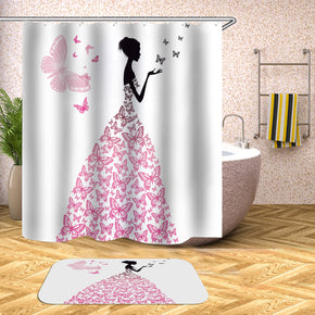 butterfly shower curtains fabric elegant pink polyester cloth print bathroom curtains