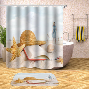 beach shower curtains fabric shabby chic white polyester cloth print bathroom curtains