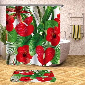 flower shower curtains fabric shabby chic red polyester cloth print bathroom curtains