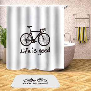 Bicycle shower curtains fabric simplicity white polyester cloth print bathroom curtains