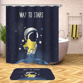 Astronaut shower curtains fabric kids blue polyester cloth print bathroom curtains