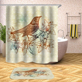 bird shower curtains fabric Human skeleton white polyester cloth print bathroom curtains