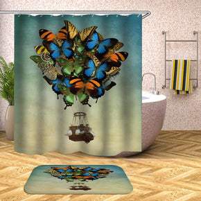 butterfly shower curtains fabric Human skeleton teal polyester cloth print bathroom curtains