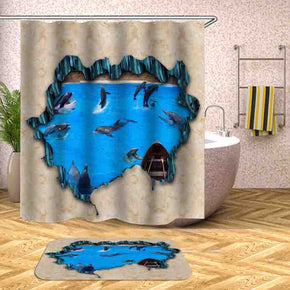 fish shower curtains fabric Human skeleton blue polyester cloth print bathroom curtains
