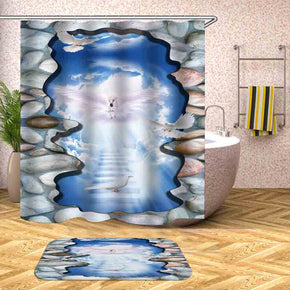 bird shower curtains fabric elegant blue polyester cloth print bathroom curtains