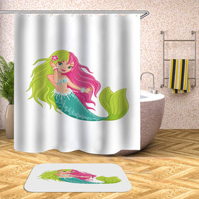 Mermaid shower curtains fabric cute white polyester cloth print bathroom curtains