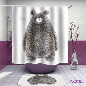 bear shower curtains fabric cute white polyester cloth print bathroom curtains