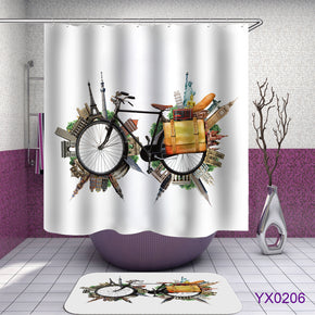 Bicycle shower curtains fabric funny white polyester cloth print bathroom curtains